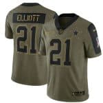 Dallas Cowboys #21 Ezekiel Elliott 2021 Olive Salute To Service Limited Stitched Jersey