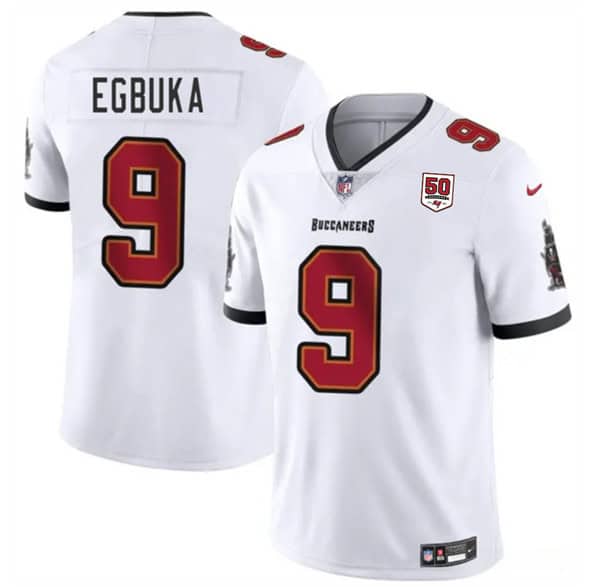 Tampa Bay Buccaneers #9 Emeka Egbuka White 2025 Draft 50th Anniversary Patch Vapor Untouchable Limited Football Stitched Jersey