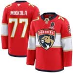 Florida Panthers #77 Niko Mikkola Red Home 2025 Stanley Cup Champions Patch Stitched Jersey