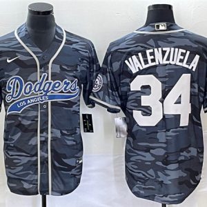 Los Angeles Dodgers #34 Toro Valenzuela Gray Camo Cool Base With Patch Stitched Jersey