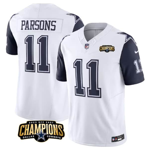 Dallas Cowboys #11 Micah Parsons White Navy 2023 F.U.S.E. NFC East Champions Patch Stitched Jersey