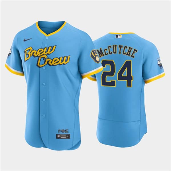 Milwaukee Brewers #24 Andrew McCutchen Powder Blue 2022 City Connect Flex Base Stitched Jersey
