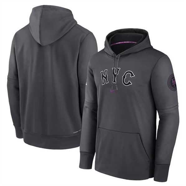 New York Mets Charcoal 2024 City Connect Practice Performance Pullover Hoodie