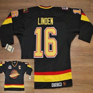 Canucks #16 Trevor Linden Stitched Black CCM Throwback Vintage Jersey