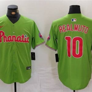Philadelphia Phillies #10 J.T. Realmuto Green With Patch Stitched Jersey