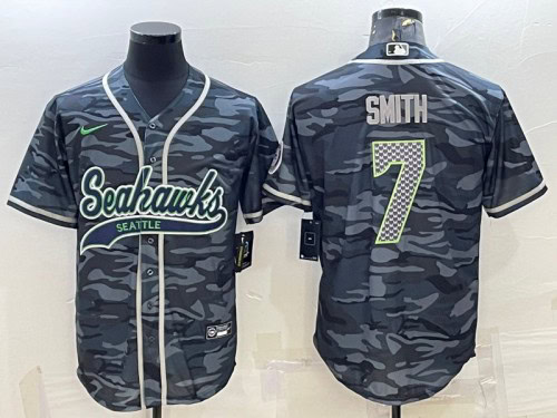 Seattle Seahawks #7 Geno Smith Gray Camo With Patch Cool Base Stitched Jersey