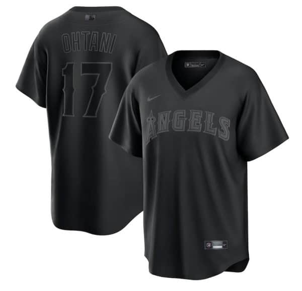 Los Angeles Angels #17 Shohei Ohtani Black Pitch Black Fashion Replica Stitched Jersey