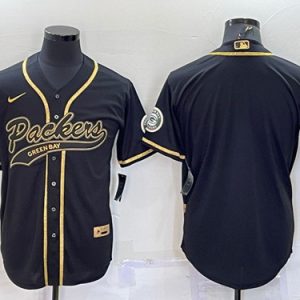 Green Bay Packers Blank Black Gold With Patch Cool Base Stitched Baseball Jersey