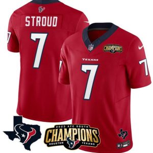 Houston Texans #7 C.J. Stroud Red 2023 F.U.S.E. AFC South Champions Patch And Team Logo Patch Vapor Untouchable Limited Stitched Jersey