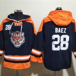 Detroit Tigers #28 Javier B¨¢ez Navy Lace-Up Pullover Hoodie