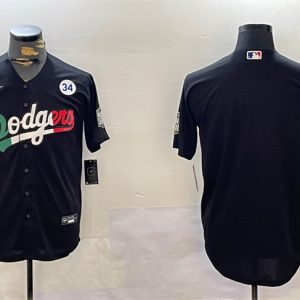 Los Angeles Dodgers Blank Black Mexico 2024 World Series With No. 34 Patch Cool Base Stitched Jersey