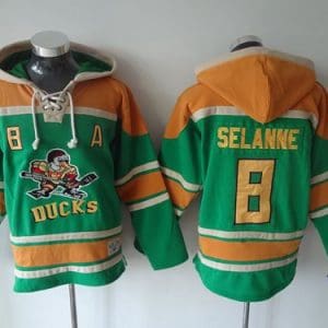 Ducks #8 Teemu Selanne Green Sawyer Hooded Sweatshirt Stitched Jersey