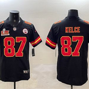 Kansas City Chiefs #87 Travis Kelce Black 2025 Super Bowl LIX Patch Vapor Untouchable Limited Stitched Jersey