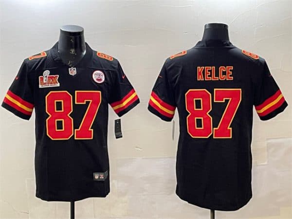 Kansas City Chiefs #87 Travis Kelce Black 2025 Super Bowl LIX Patch Vapor Untouchable Limited Stitched Jersey