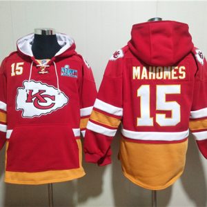 Kansas City Chiefs #15 Patrick Mahomes Red Super Bowl Lace-Up Pullover Hoodie