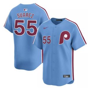 Philadelphia Phillies #55 Ranger Su¨¢rez Light Blue Alternate Limited Stitched Jersey