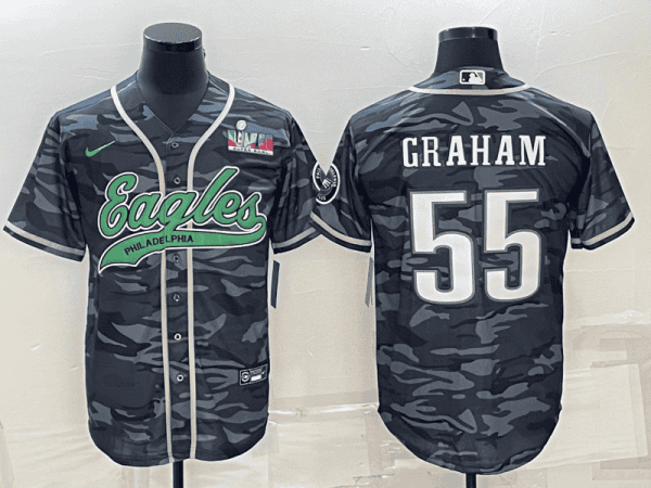 Philadelphia Eagles #55 Brandon Graham Gray Camo With Super Bowl LVII Patch Cool Base Stitched Jersey