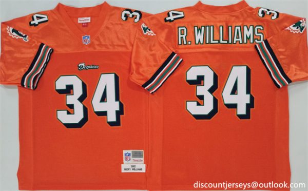 Miami Dolphins #34 Ricky Williams Orange Throwback Stitched Football Jersey