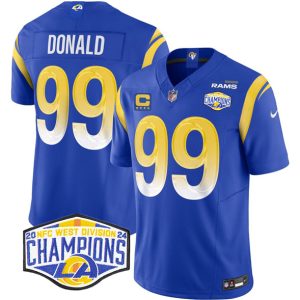 Los Angeles Rams #99 Aaron Donald Blue 2024 NFC West Champions With 4-Star C Patch F.U.S.E. Vapor Untouchable Stitched Jersey