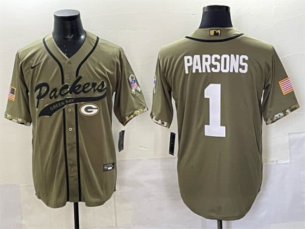 Green Bay Packers #1 Micah Parsons Olive Salute to Service Cool Base Stitched Jersey