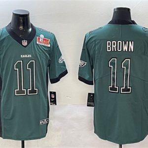 Philadelphia Eagles #11 A.J. Brown Green 2025 Super Bowl LIX Patch Fashion Color Rush Vapor Untouchable Limited Stitched Jersey
