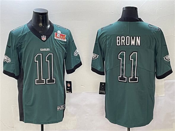Philadelphia Eagles #11 A.J. Brown Green 2025 Super Bowl LIX Patch Fashion Color Rush Vapor Untouchable Limited Stitched Jersey