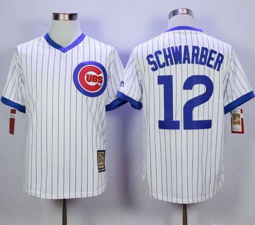Cubs #12 Kyle Schwarber White Strip Home Cooperstown Stitched Jersey