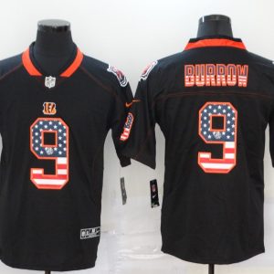 Cincinnati Bengals #9 Joe Burrow Black USA Flag Fashion Limited Stitched Jersey