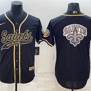New Orleans Saints Black Gold Team Big Logo With Patch Cool Base Stitched Jersey
