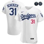 Los Angeles Dodgers #31 Max Scherzer White #2 #20 Patch Flex Base Stitched Baseball Jersey