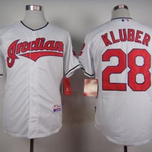 Indians #28 Corey Kluber White Cool Base Stitched Jersey