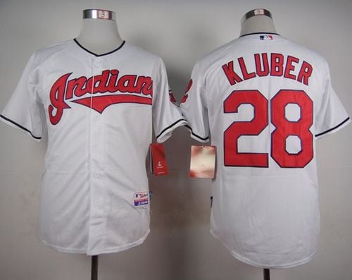 Indians #28 Corey Kluber White Cool Base Stitched Jersey