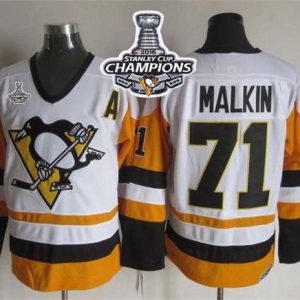 Penguins #71 Evgeni Malkin White Black CCM Throwback 2016 Stanley Cup Champions Stitched Jersey