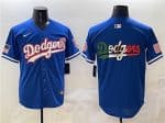 Los Angeles Dodgers Team Big Logo Royal With American Flag Patch Limited Stitched Jersey