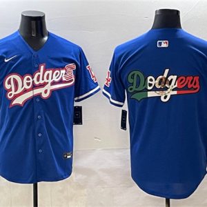 Los Angeles Dodgers Team Big Logo Royal With American Flag Patch Limited Stitched Jersey