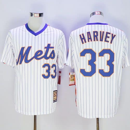Mets #33 Matt Harvey White(Blue Strip) Cooperstown Stitched Jersey