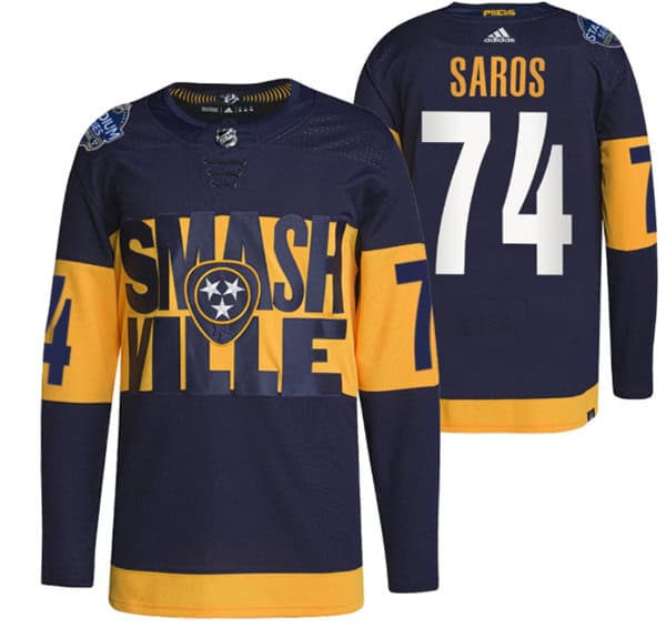 Nashville Predators #74 Juuse Saros 2022 Navy Stadium Series Breakaway Player Stitched Jersey