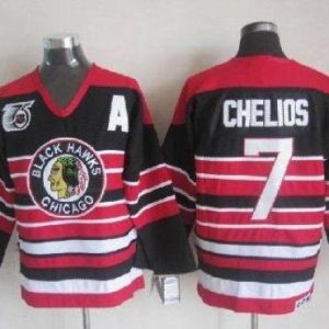 Blackhawks #7 Chris Chelios Red Black 75TH CCM Stitched Jersey