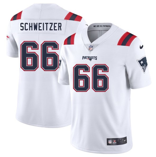 New England Patriots #66 Wes Schweitzer White 2025 Vapor Limited Stitched Jersey