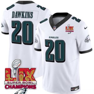 Philadelphia Eagles #20 Brian Dawkins White 2025 Eagles Logo Super Bowl LIX Patch New F.U.S.E. Vapor Untouchable Limited Stitched Jersey