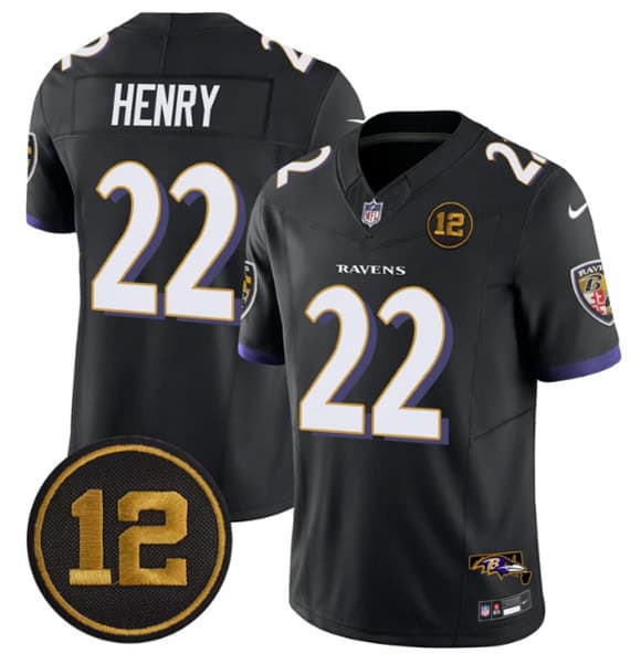 Baltimore Ravens #22 Derrick Henry Black 2025 F.U.S.E Jacoby Jones Patch Vapor Limited Jersey