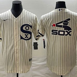 Chicago White Sox Cream Team Big Logo Cool Base Stitched Jersey