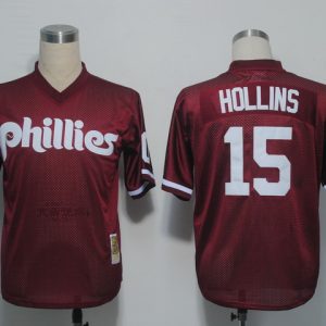 Mitchell And Ness 1991 Phillies #15 Dave Hollins Red Stitched Jersey