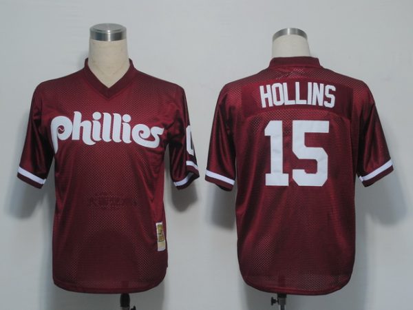 Mitchell And Ness 1991 Phillies #15 Dave Hollins Red Stitched Jersey