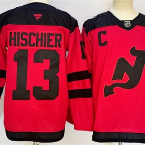 New Jersey Devils #13 Nico Hischier Red 2024-25 With C Patch Stitched Jersey