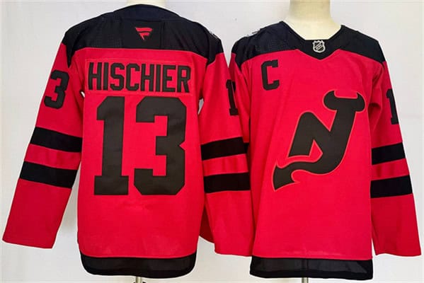 New Jersey Devils #13 Nico Hischier Red 2024-25 With C Patch Stitched Jersey