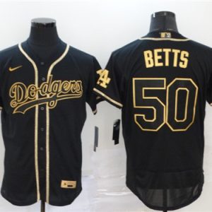 Los Angeles Dodgers #50 Mookie Betts Black Golden Flex Base Stitched Jersey