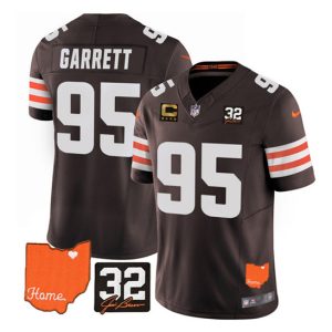 Cleveland Browns #95 Myles Garrett Brown 2023 F.U.S.E. With Jim Brown Memorial Patch And 4-Star C Patch Vapor Untouchable Limited Stitched Jersey