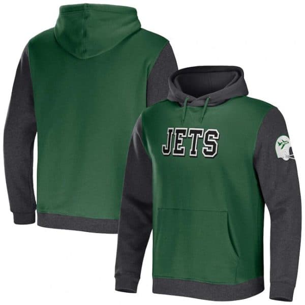New York Jets X Darius Rucker Collection Green Heather Charcoal Colorblock Pullover Hoodie