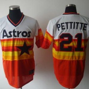 Mitchell And Ness Astros #21 Andy Pettitte White Orange Stitched Throwback Jersey